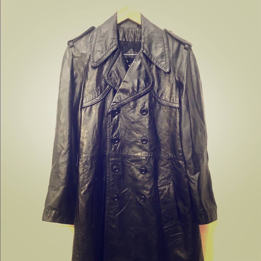 Vintage Men’s Leather Double Breasted Trench Coat